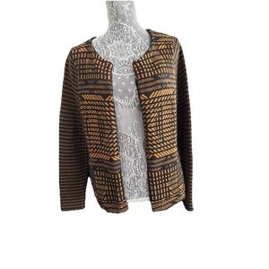 H&M Brown Black Geometricl‎ Print Heavy Knit Open Front Cotton Cardigan M